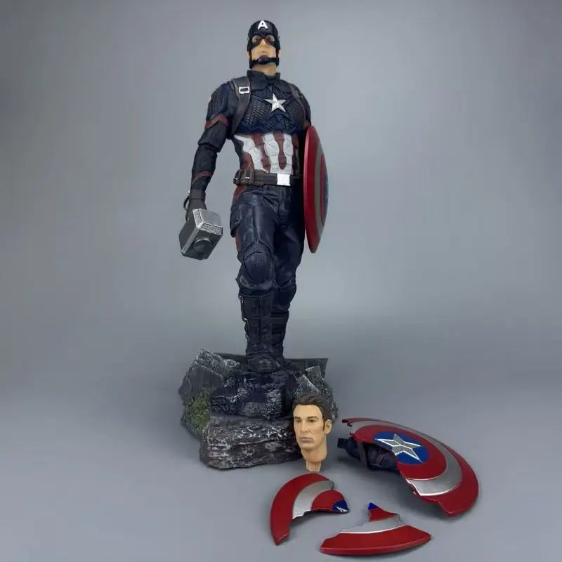 43cm Marvel Captain America Double Head Sculpt Action Figure Avengers Movie Peripheral Statue Desktop Decoration Gift For Men