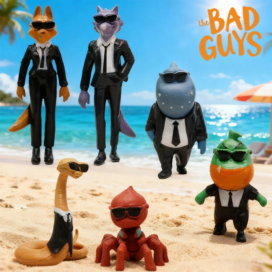 6pcs Movie The Bad Guys action figure Toys Kawaii Wolf Piranha Snake Shark Tarantula Anime Doll PVC Animal Toy birthday  Gift