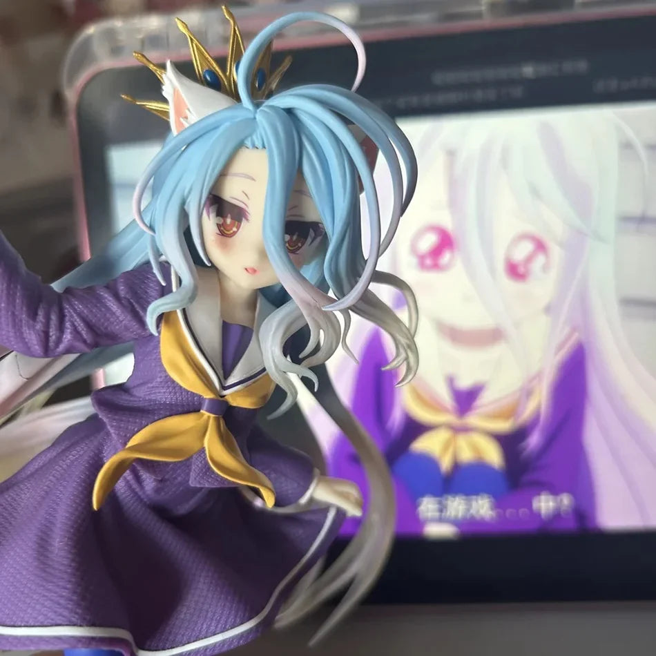 18cm No Game No Life Anime Figure Desktop Cute Cat Ear Shiro Action Figure Room Decorations PVC Adult Collection Model Doll Toys