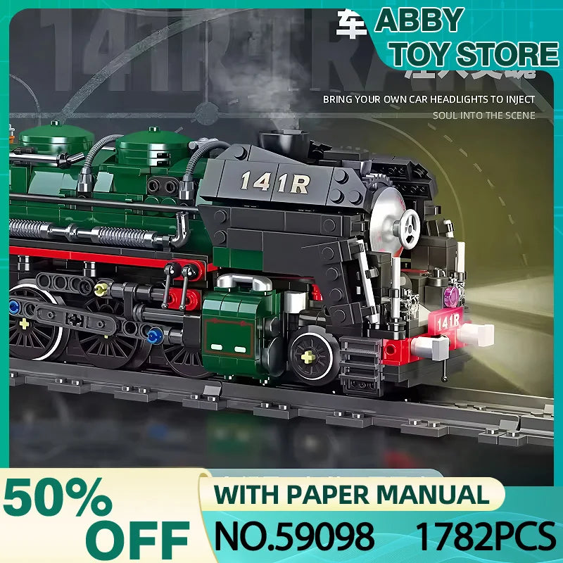 JIESTAR 59098 DIY Electric Train Building Blocks 141R Steam Engine Model Brick Toy for Kids Adults  Educational Birthday Gift