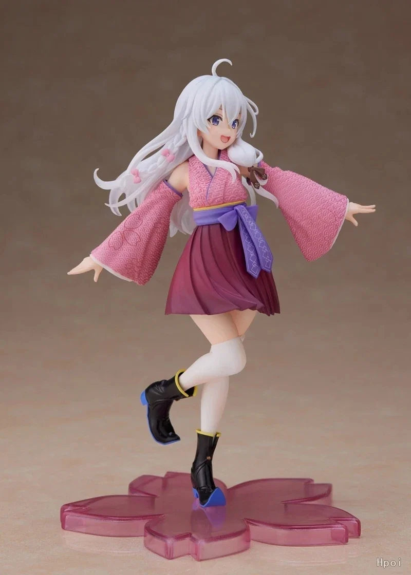 20CM Anime Wandering Witch: The Journey Elaina Figure PVC Cute Standing On One Foot Kimono Knee Socks Model Toys Ornaments Gifts