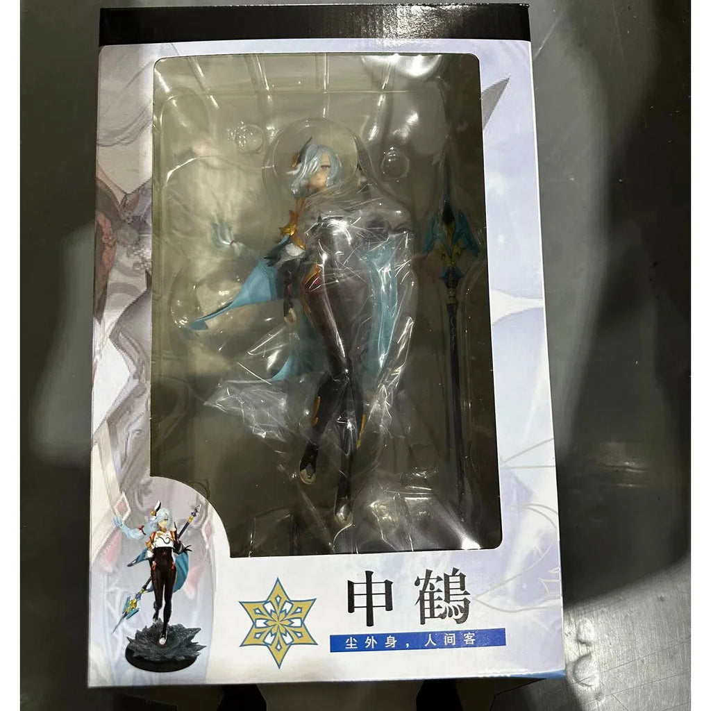 29CM Anime Figure Genshin Impact Shenhe Standing White Hair Holding Gun Model Toy PVC Collectible Figurine Sculpture Toy