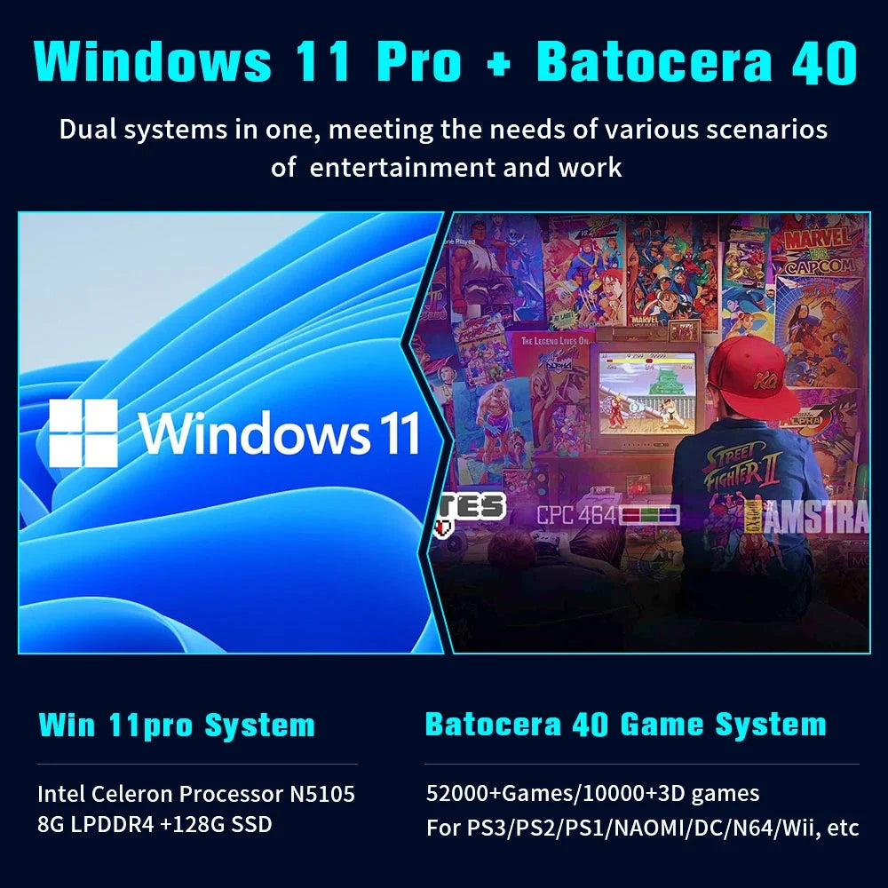 Retro Video Game Console WIN 11 Pro & Batocera OS N100 MINI PC Box 2TB Hard Drive 52000+ Games 80+ Emulators for PS3/PS2/PS1/WII