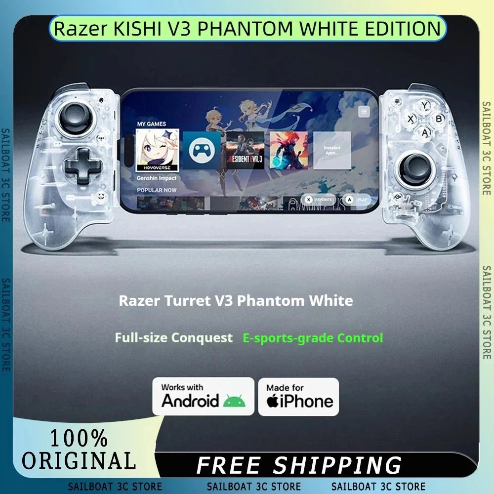 Razer KISHI V3 PHANTOM WHITE EDITION Gaming Controller for IOS Android PC 3A Games with TMR Joysticks Ergonomic Gamepads Gifts