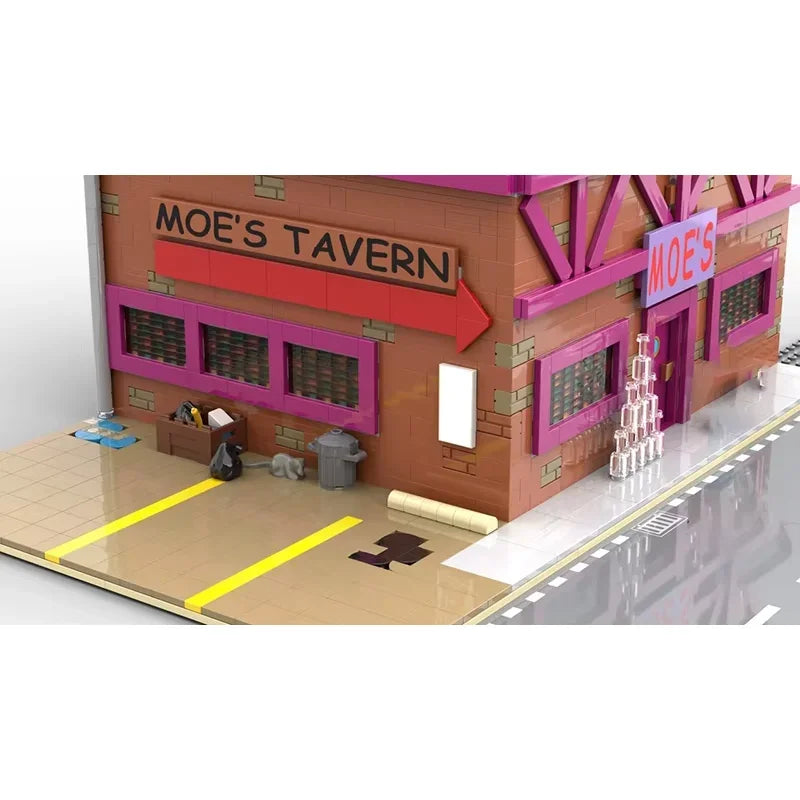 City Street View Model Moc Building Bricks Springfield Tavern Architecture Technology Modular Block Gift Christmas Toy DIY Set