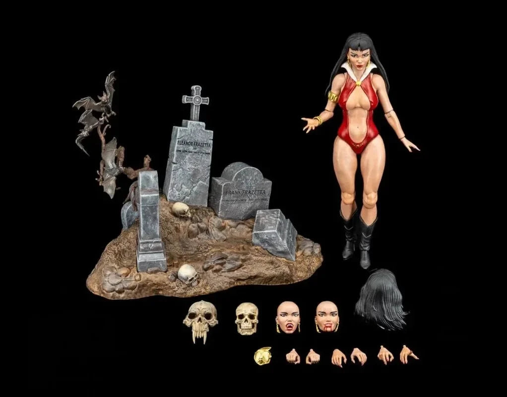 Frazetta Girls Studio Vampire Queen Vampirella 16cm Movable Action Figure Skull Head Sculpt Replaceable Face Hair Model Toys