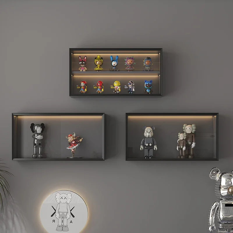 Solid Wood Glass Living Room Shelf Wall Lego Figure Display Cabinet