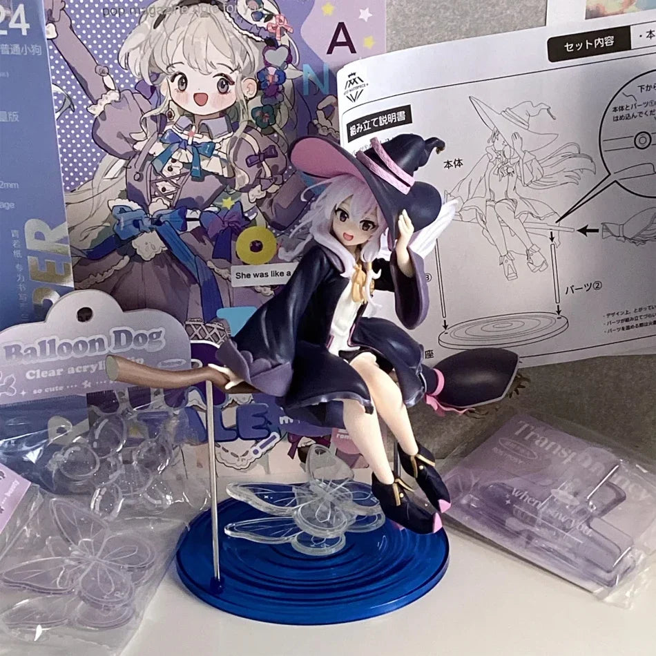 19cm Anime Elaina Figure Riding Broom Pose Action Figure Kawaii Beauty Girl models desktop ornaments Collection child toy Gifts