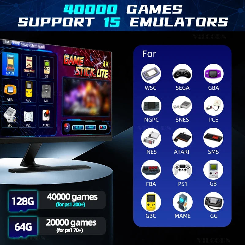 2024 Updated 4K Game Stick Retro Video Game Console For PS1/GBA/MD/Dendy 15+Emulator Support Screen Projection