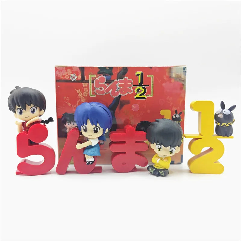 Aixlan 4PCS Ranma 1/2 Figure Ranma Tendou Akane Q Version Cute PVC Action Figure Amine Christmas Gift Collectible Figurine