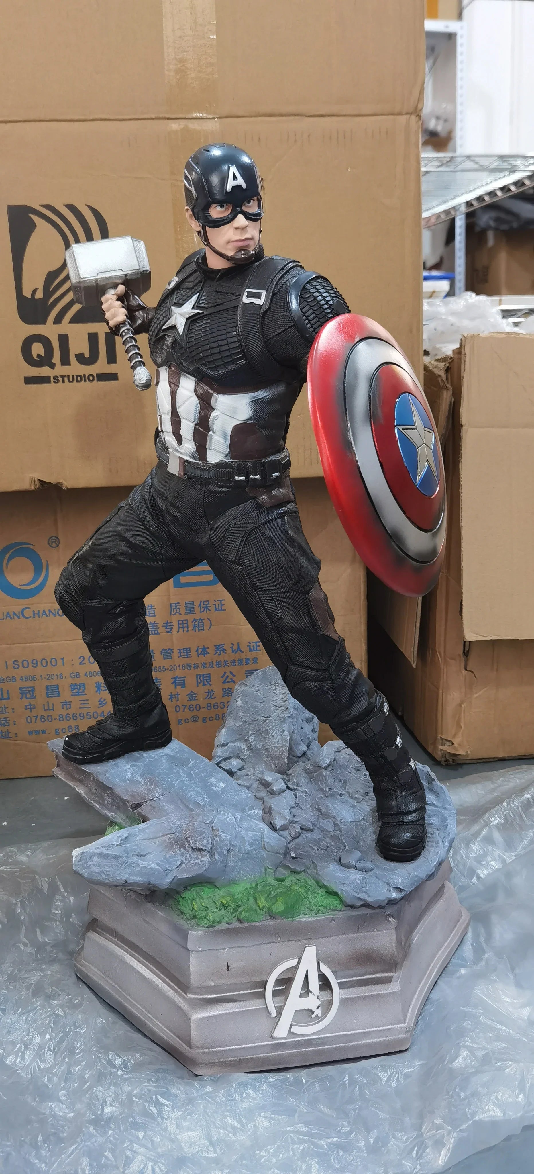 58cm The Avengers Figure Captain America Standing Posture Model Resin Anime Action Series Desktop Ornaments Holiday Gifts Toy