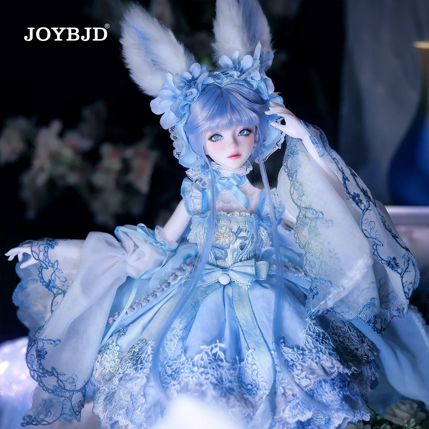 JOYBJD Ynes 1/4 BJD Doll Aqua Blue Rabbit Fullset Muxi Body Light Blue Clothes Handmade Resin Figure Outfit Wig