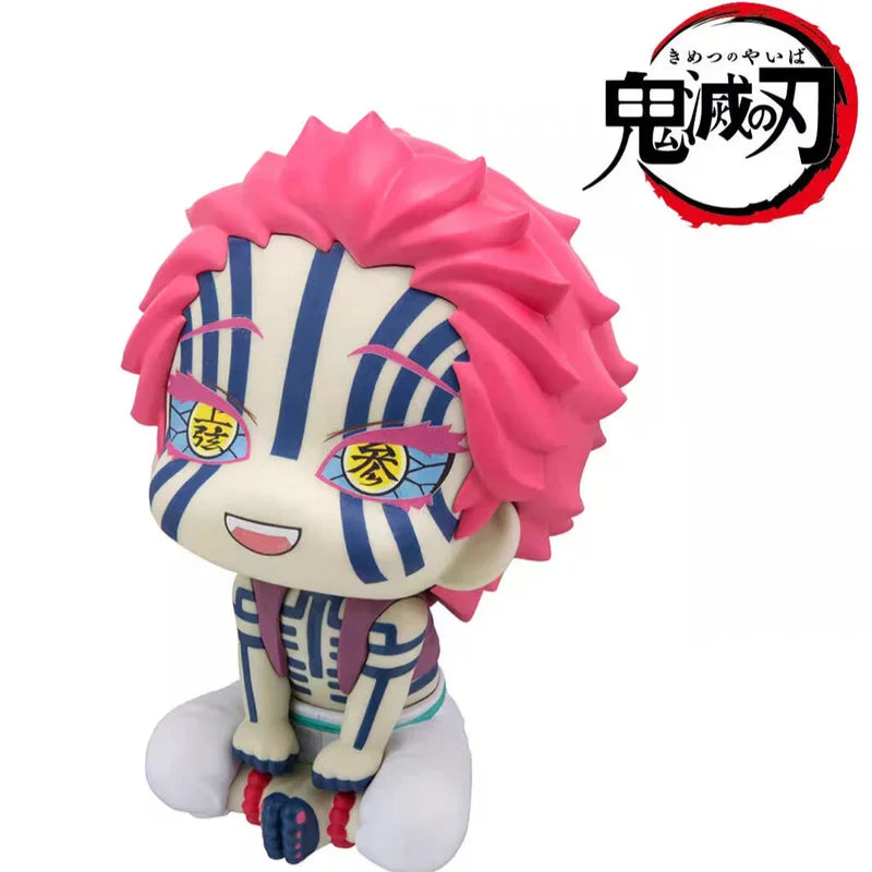 11cm Demon Slayer Akaza Q Version Sitting Posture Big Head Ornaments Cartoon Characters Around The Collection Model Toy And Gift