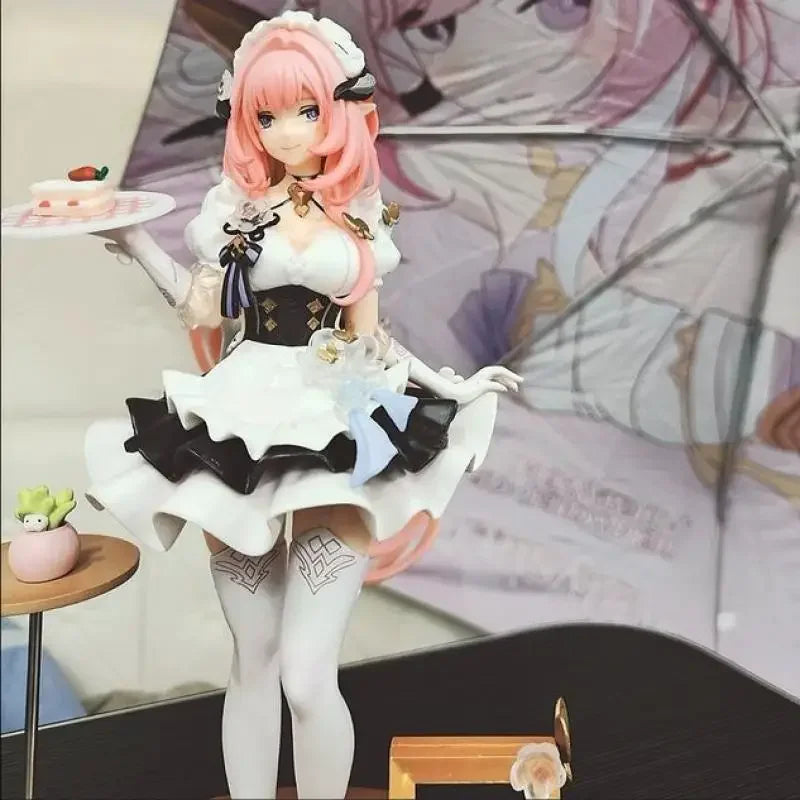 New Honkai 3 Game Figure Elysia Coffee Maid Carrying A Cake Pvc Gk Model Statue Collection Doll Desktop Decoration Toy Gifts