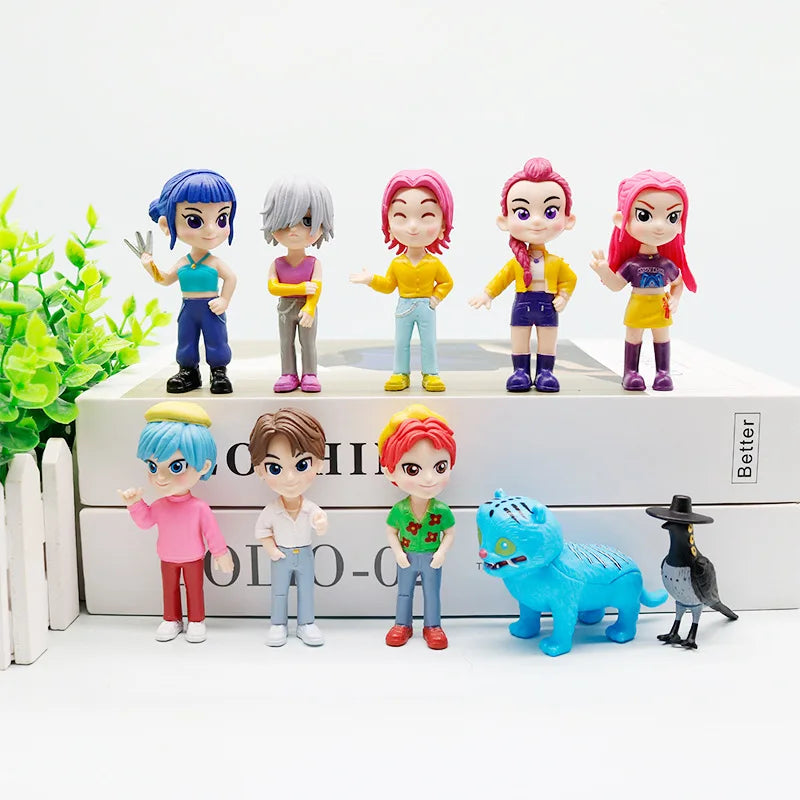 10pcs Q-Version K-Pop Model Figurine Anime Demon Hunters Suit Action Figures Desktop Decoration Ornaments Movie Fans Toy Gifts
