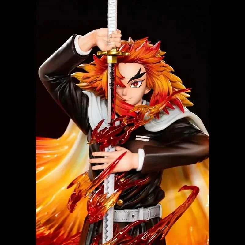 Demon Slayer GK Flame 30cm Hashira Kyojuro Rengoku Drawing Sword Anime Figure Statue Model Desktop Computer Case Decoration Toy