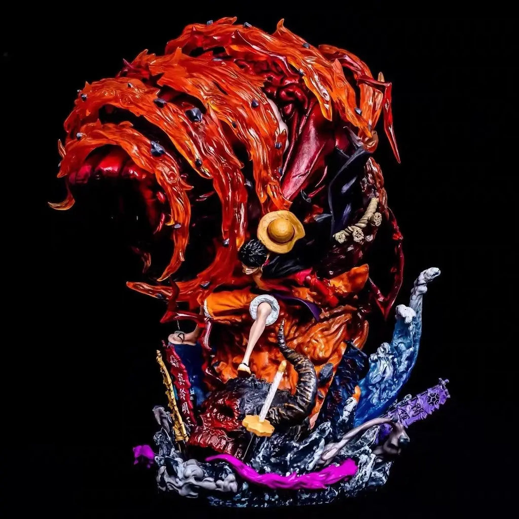 One Piece GK Ye Huo Lu Fei Figurine with Glowing Four Emperor Grass Hats Lu Fei One Piece Model Ornament Birthday Gift
