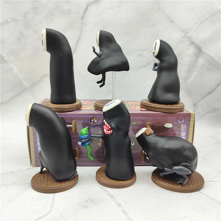 6PCS Spirited Away Anime Figure Q Version Kawaii No Face Man Action Figure Room Decorations PVC Adult Collection Model Doll Toys