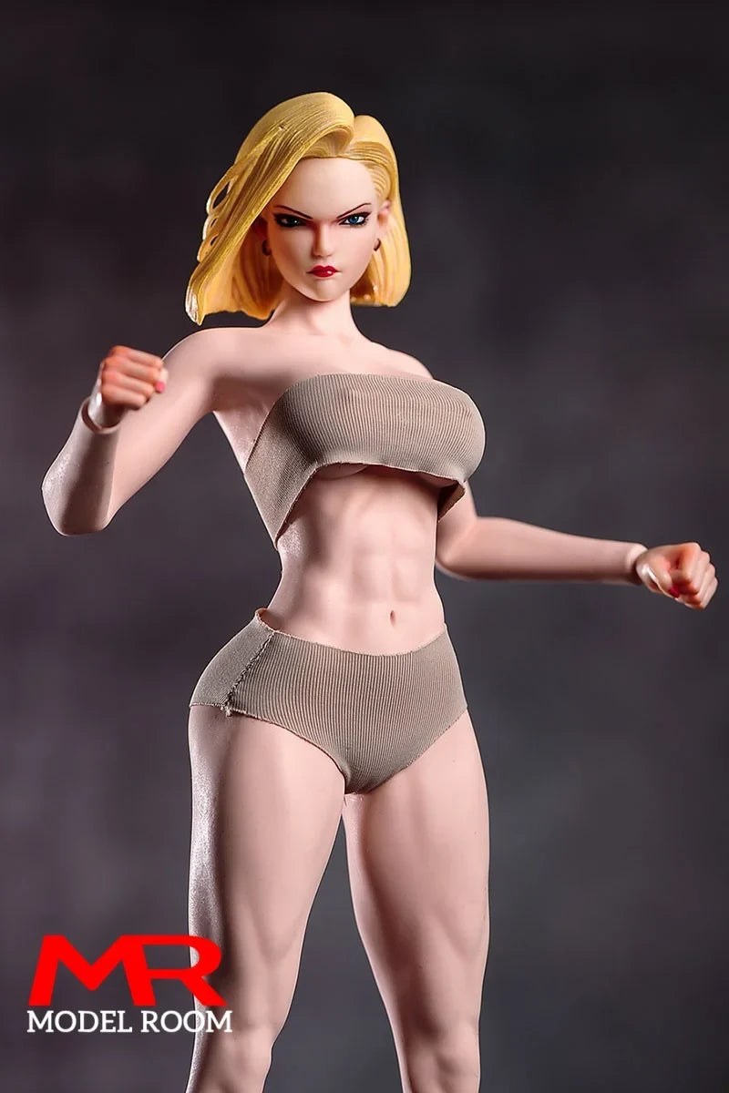 1/6 Scale Fighting Girl Muscle Seamless Body Model 12'' Female Soldier Big Breast Action Figure Doll with Physiological Detail