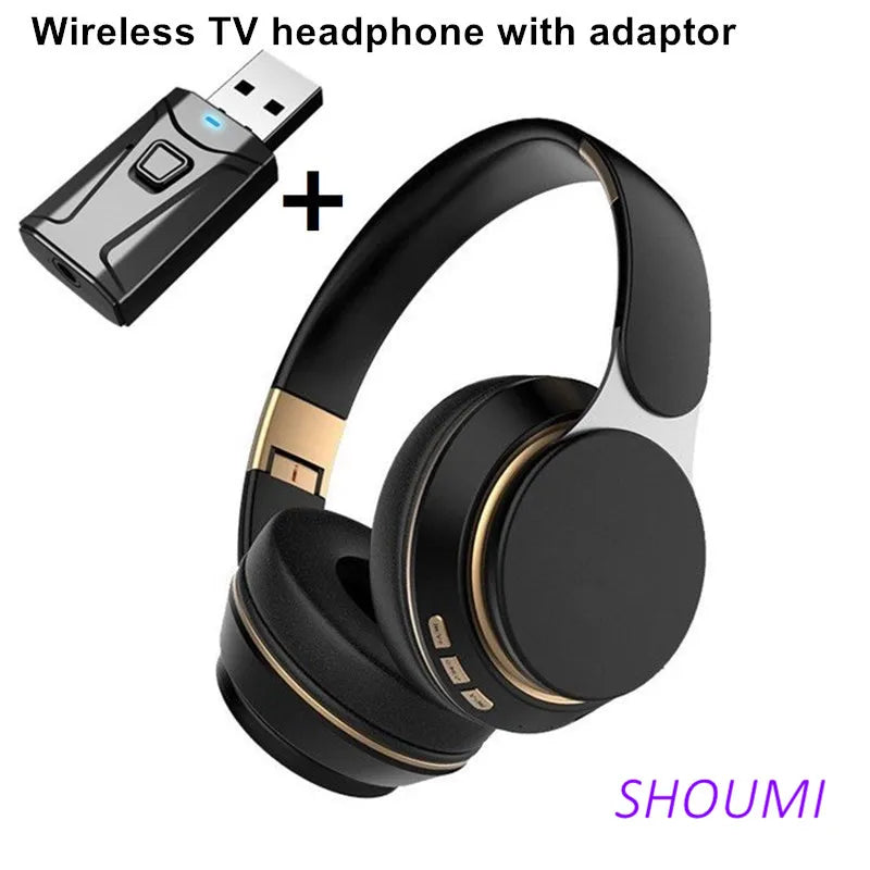 Wireless TV Headphones Bluetooth 5.0 USB Adaptor Stereo Headset Foldable Helmet Earbuds with Mic for Samsung TV PC Music