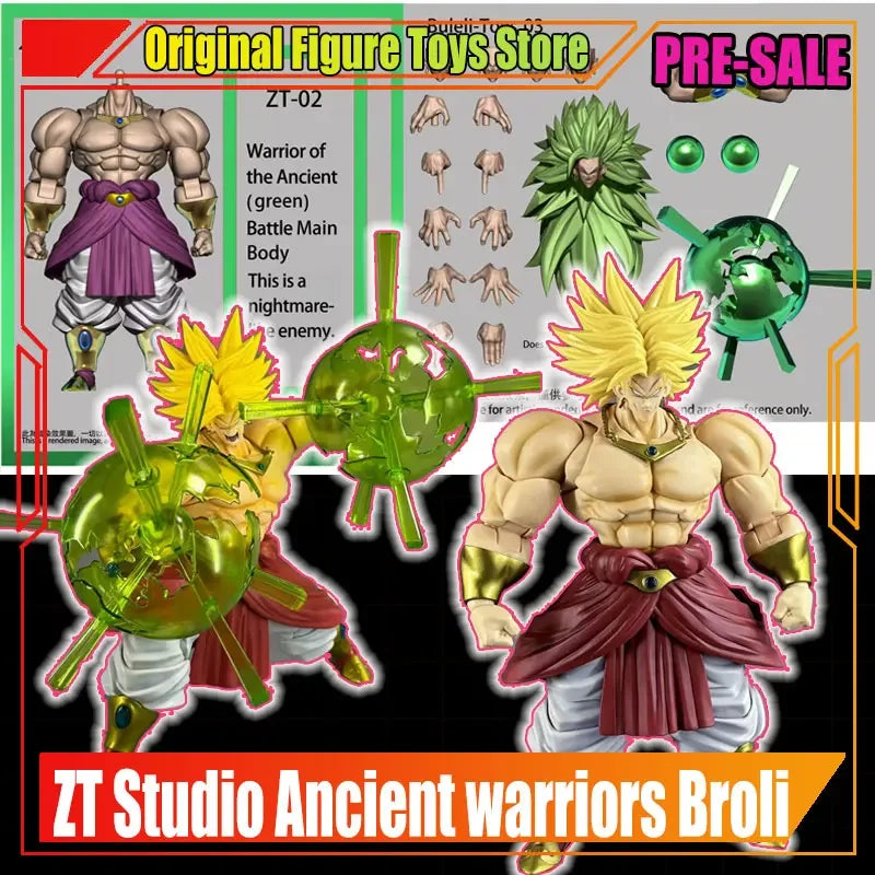 ZT Toys Studio Ancient Warrior Broly Aciton Figure 1/12 Green Yellow Long Hair Broli Figure Dragon Ball Anime Collect Model Gift