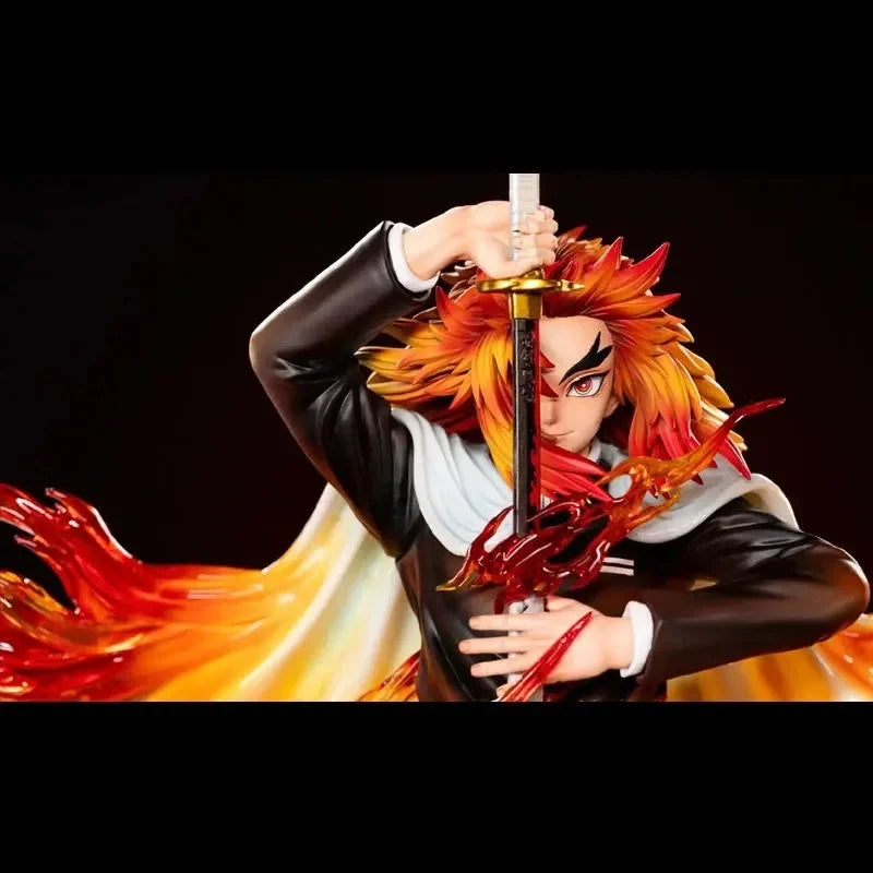 Demon Slayer GK Flame 30cm Hashira Kyojuro Rengoku Drawing Sword Anime Figure Statue Model Desktop Computer Case Decoration Toy