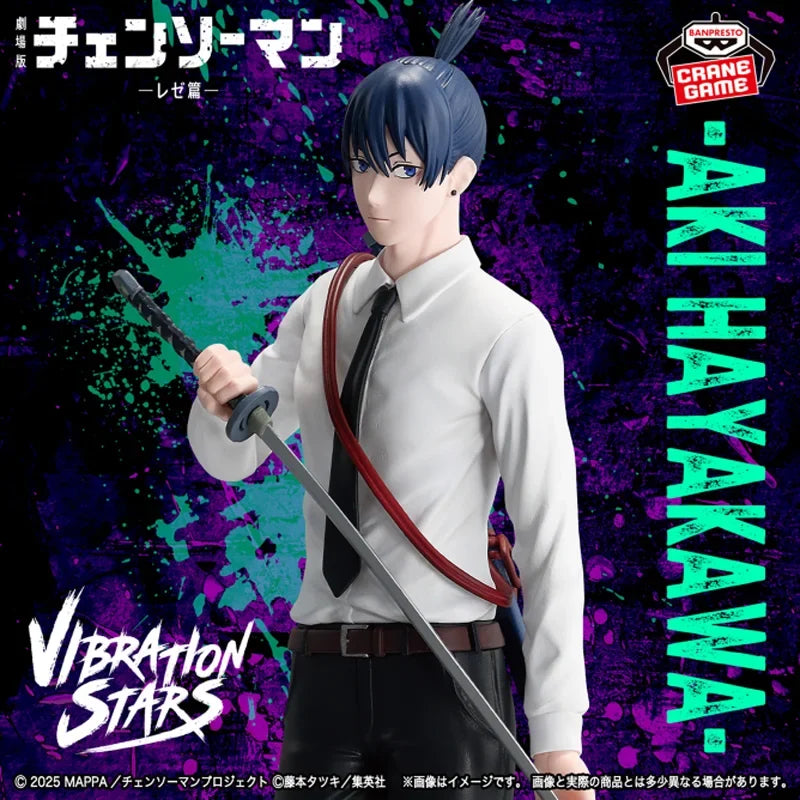 Genuine Bandai Banpresto Chainsaw Man Vibration Stars Aki Hayakawa PVC Original Anime Figure Model Collector Figurine Toys Gift