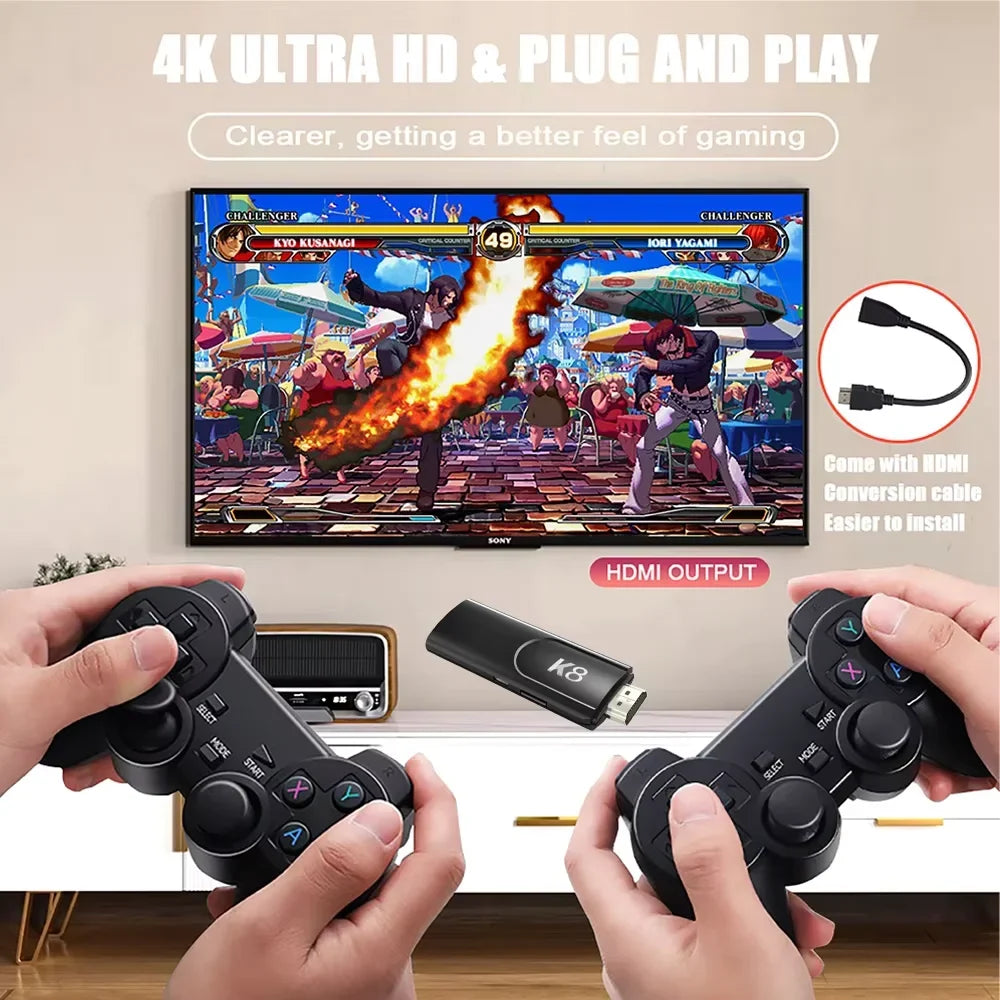 Velec K8 Retro Game Stick 4K HD with 64G & 40000+ Games Dual Wireless Controller for 2 Players Perfect Gift for Kids & Adults