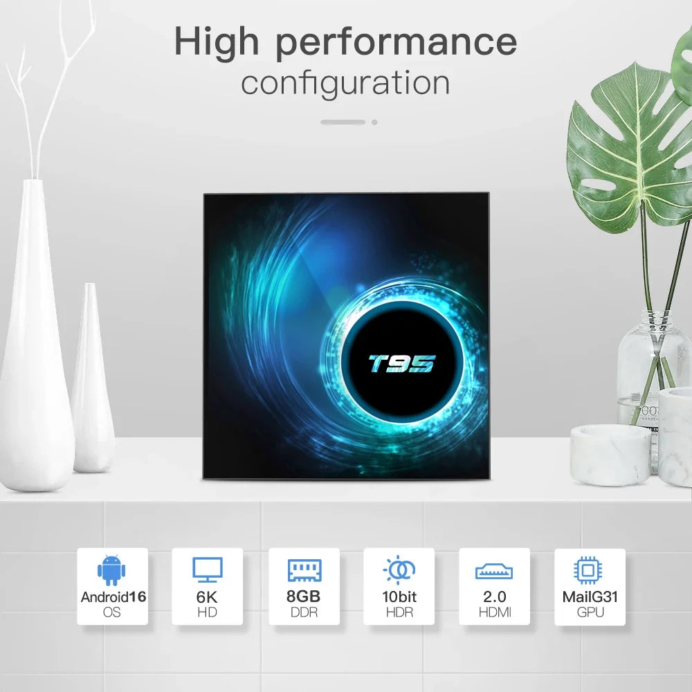 T95 Android TV Box Smart Android 16 H616 Quad Core Dual Band Wifi 2.4G 5G Ram 8GB Rom 64GB 128GB Global Media Player Set Top Box