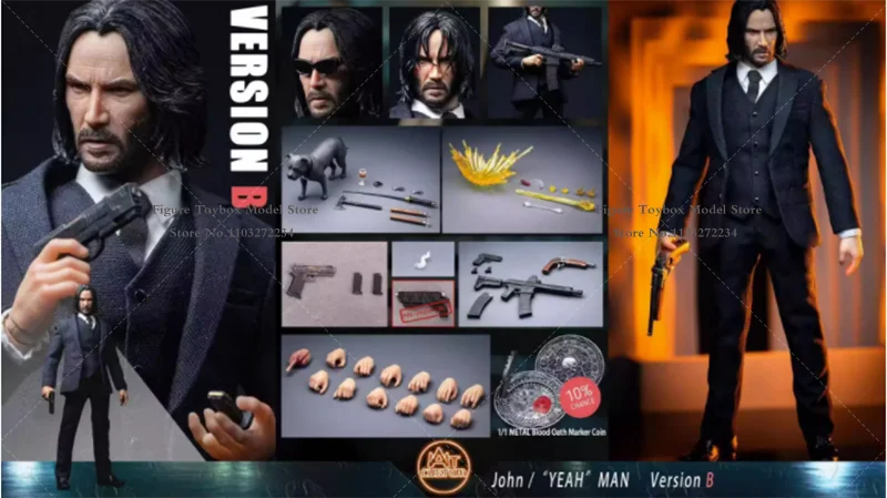 AT Custom Original 1/12 Keanu Reeves Suit Cloth Movable Man Action Figure John Wick：Chapter 4 Movie Original Mini 6" Soldier