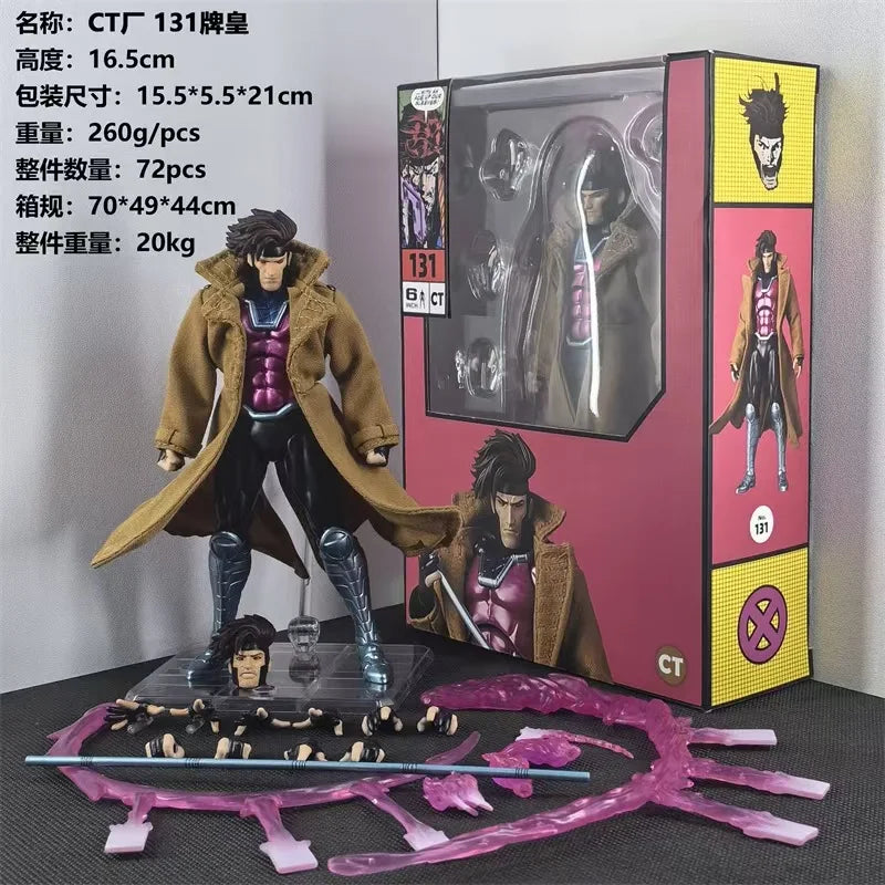 Ct Toys Marvel X-Men Gambit Action Figure By Ct Toys Mafex 131 Poseable Collectible Model With Removable Cape Staff For Display