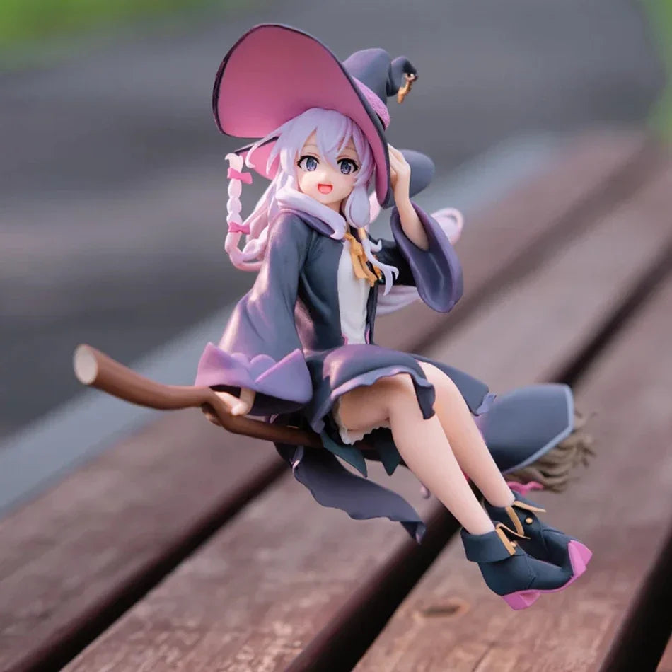 19cm Anime Elaina Figure Riding Broom Pose Action Figure Kawaii Beauty Girl models desktop ornaments Collection child toy Gifts