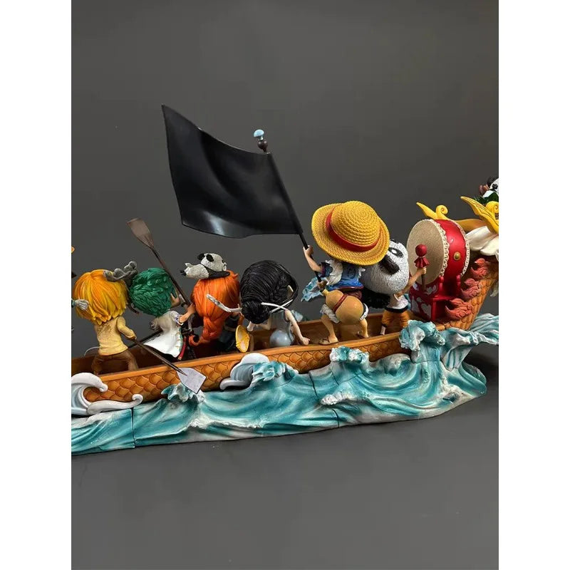 90cm Long One Piece Figure Monkey D. Luffy Team Dragon Boat Anime Collection Model Desktop Ornament Holiday Gifts Children Toys