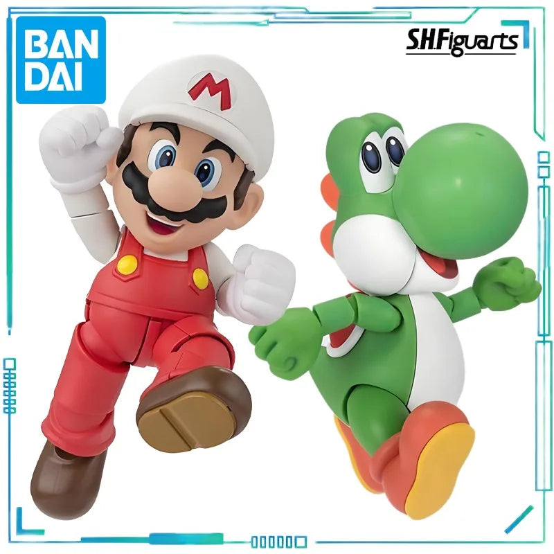 BANDAI Genuine S. H. Figuarts Series Movable Toys The Super Mario Series Is on Fire Super Mario，Yoshi Movable Model Collect