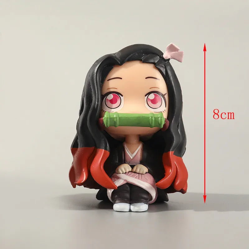 8/9cm Anime Cute Q Versão Demon Slayer Action Figure Sentada Tanjiro Kamado Nezuko PVC Action Model Kid Toy Gift