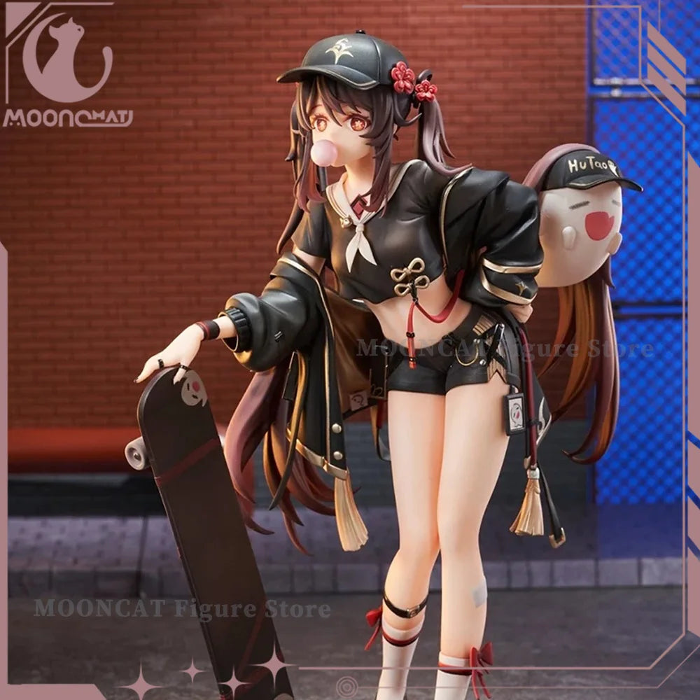 Genshin Impact Anime Figure Hu Tao Figures Skateboarding Modern Beautiful Girl Action Figure PVC Kawaii Statue Doll Child Gift
