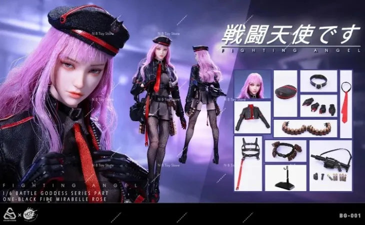 In Stock POPTOYS BG-001 1/6 Scale Female Soldier Battle Angel Black Fire Mirabelle Rose Movaball Eyes 12” Full Set Action Figure