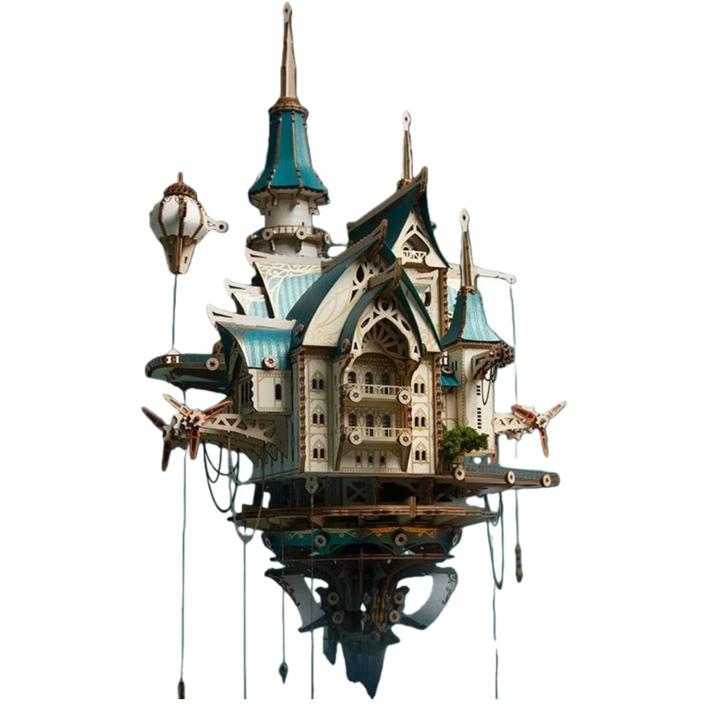 OUZEY Gothic Castle Model Kit - 3D Wooden Steampunk Dollhouse, DIY Fantasy Building Project for Adult Collectors 14+