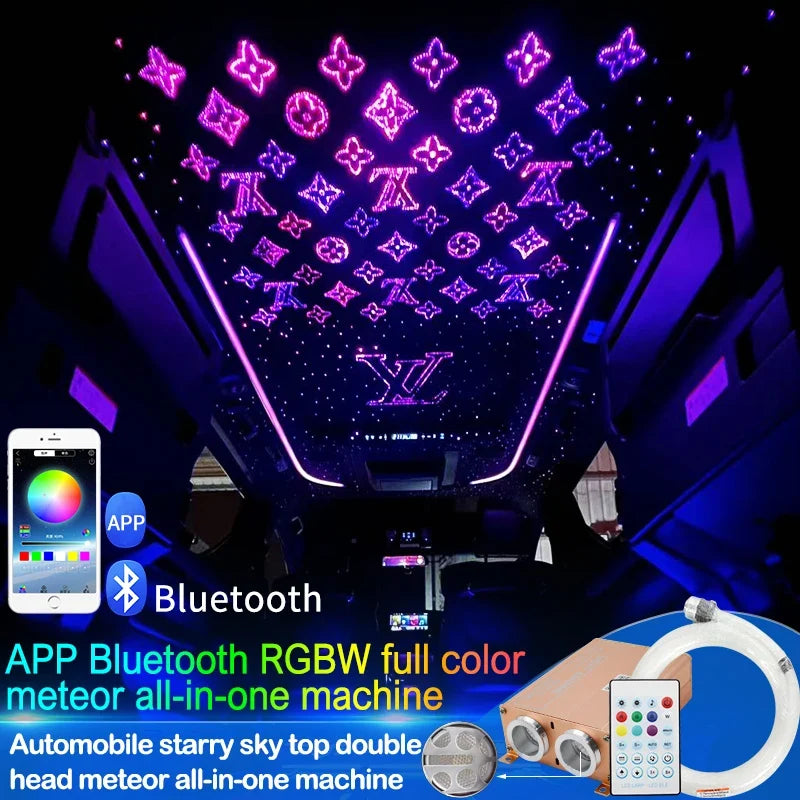 Car Starry Sky Ceiling Modification with Flashing Starry Lights, Dual-Head Voice-Controlled Rgbw Full-Color with White Light Breathing Ceiling Atmosphere Starry Sky Lights
