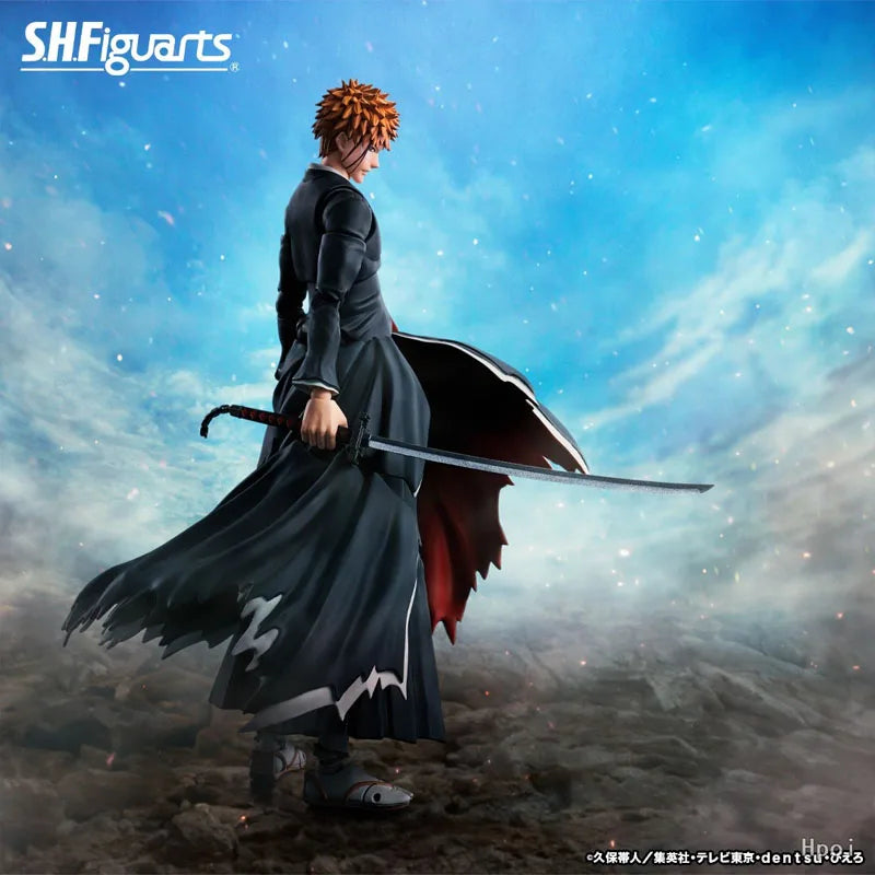 In Stock BANDAI Original S.H.Figuarts BLEACH ICHIGO KUROSAKI GETSUGATENSHO SHF Action Figure ModelGift forKid Foam Box Packaging
