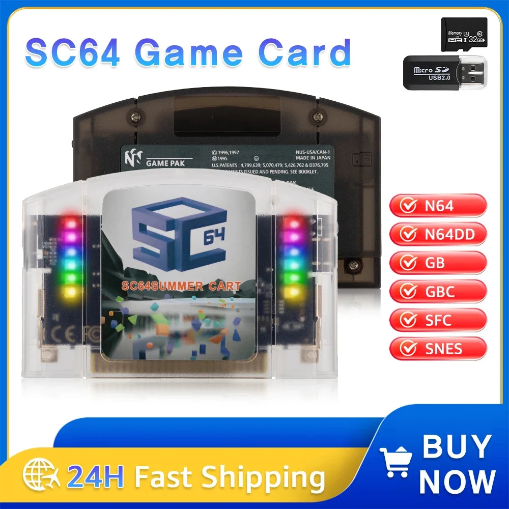 Open Source Summer Cart 64 SC64 5600 Games in 1 Cartridge 32GB TF Card Included 64DD Games Support N64 Games for Nintendo 64