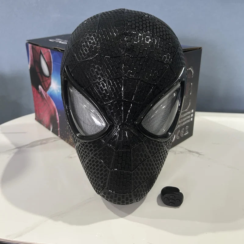 Anime Spiderman Headgear Black Spider-man Mask Toys For Children Gift 1:1 Cosplay Anime Figures Electronic Mask Toy Ring Control
