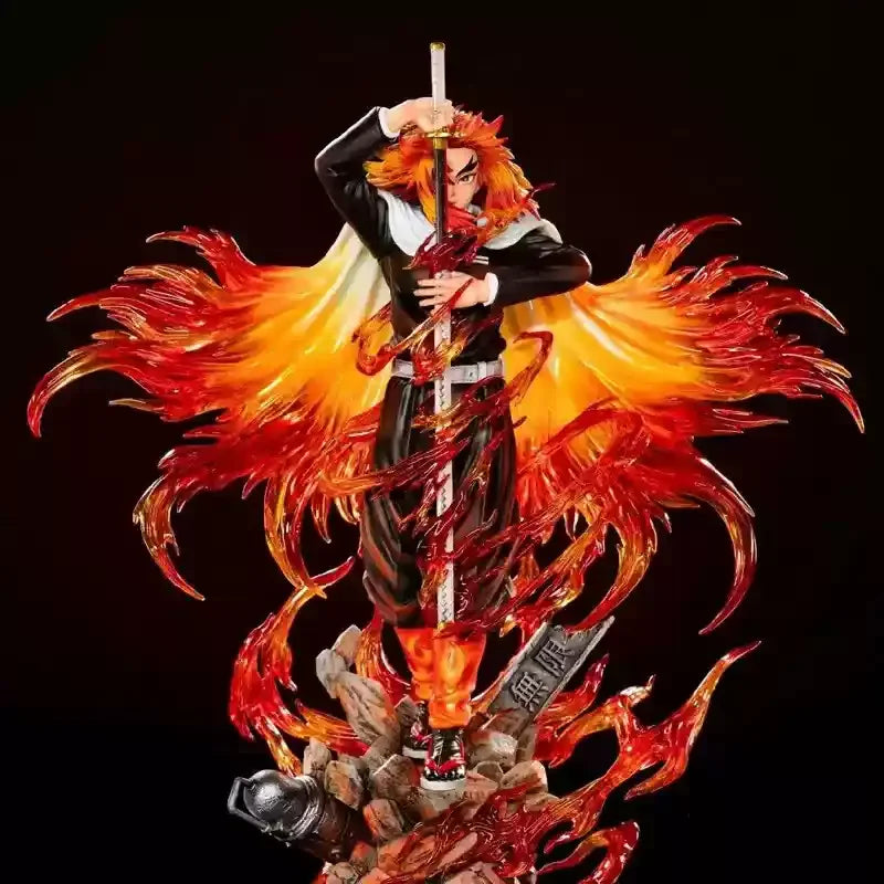 Demon Slayer GK Flame 30cm Hashira Kyojuro Rengoku Drawing Sword Anime Figure Statue Model Desktop Computer Case Decoration Toy