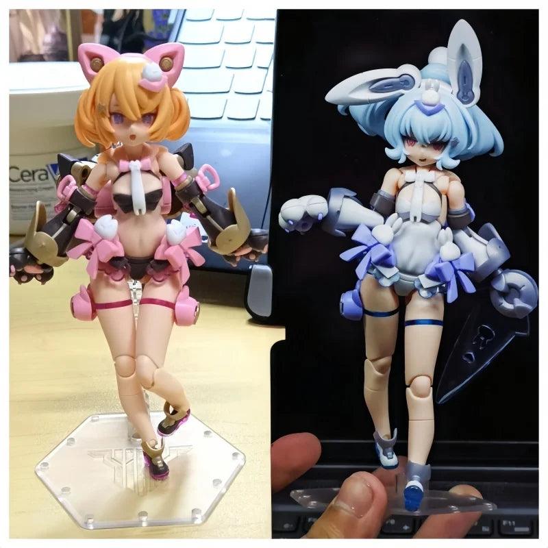 In Stock | Kotobukiya Plastic Model Kit - Megami Device Puni Mofu: Black Cat & Snow Rabbit (Cat & Rabbit Alternative Color Ver.)
