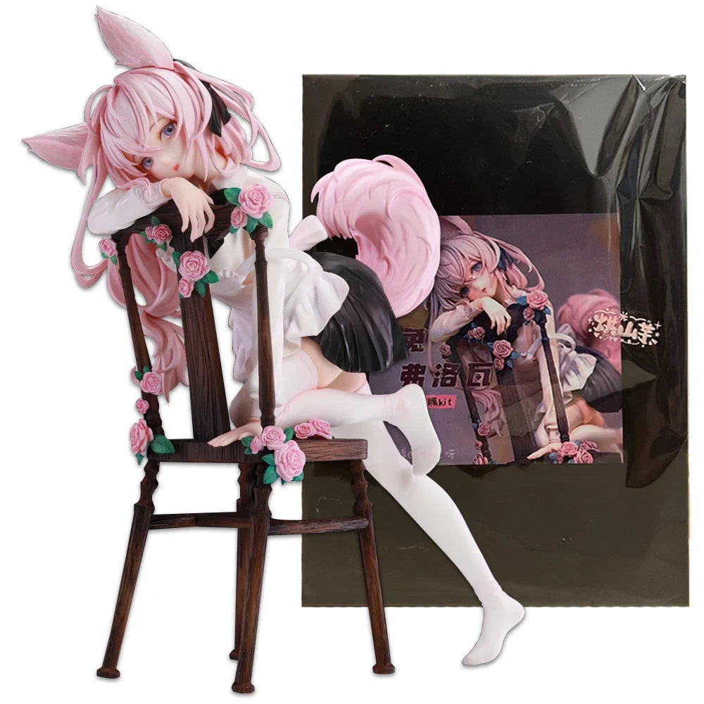 22CM Anime Rabbit Flova Figure 1/7 Stool Kneeling Scene Matching Model Toy Gift Collection Aciton Figure Rabbit Ears Ver PVC