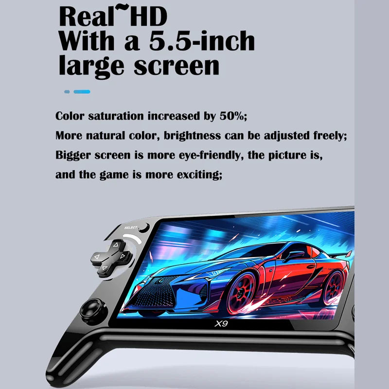 X9 portable game console, 5.5-inch HD screen, multiple languages, retro GBA Arcade video, 8 simulators with 360° non-slip joysti
