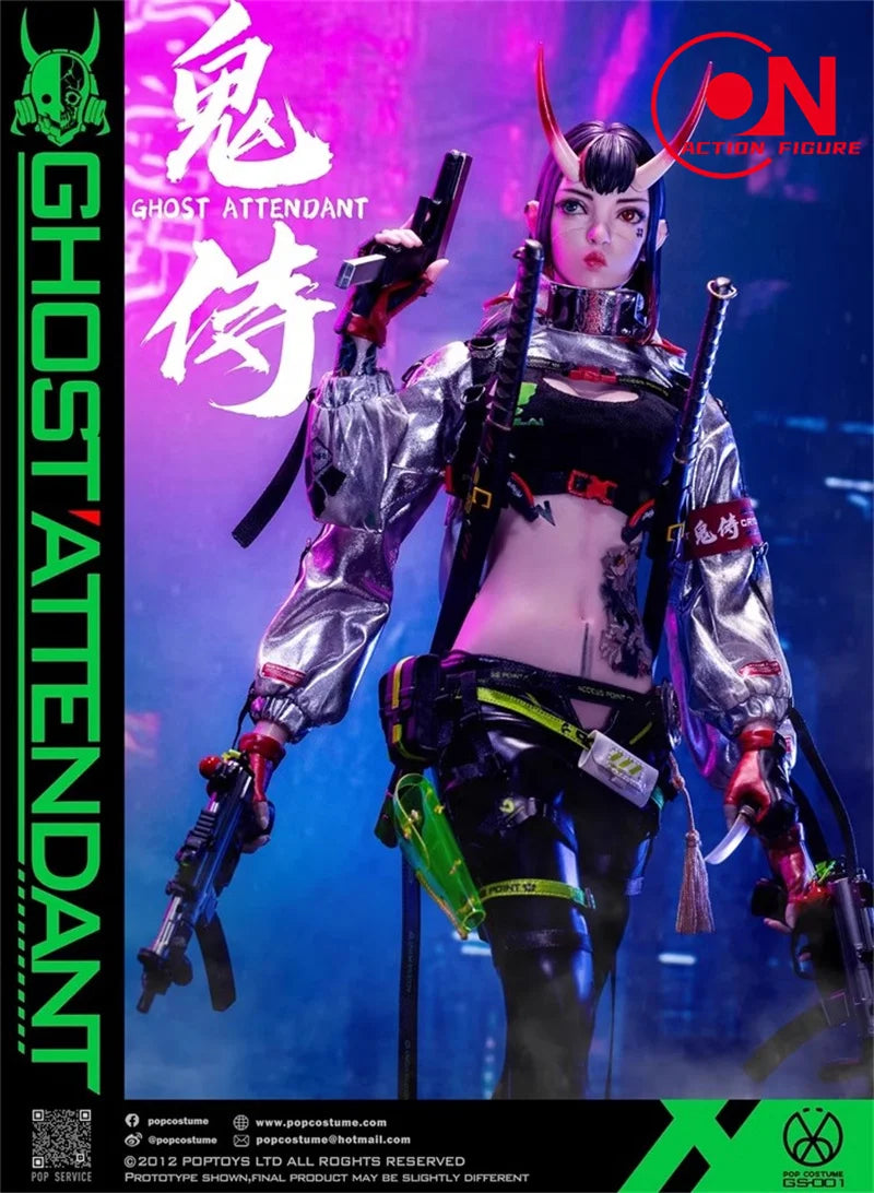 POP COSTUME GS-001 1/6 Ghost Attendant Action Figure 12'' Female Soldier Figurine Model with Movable Eyes