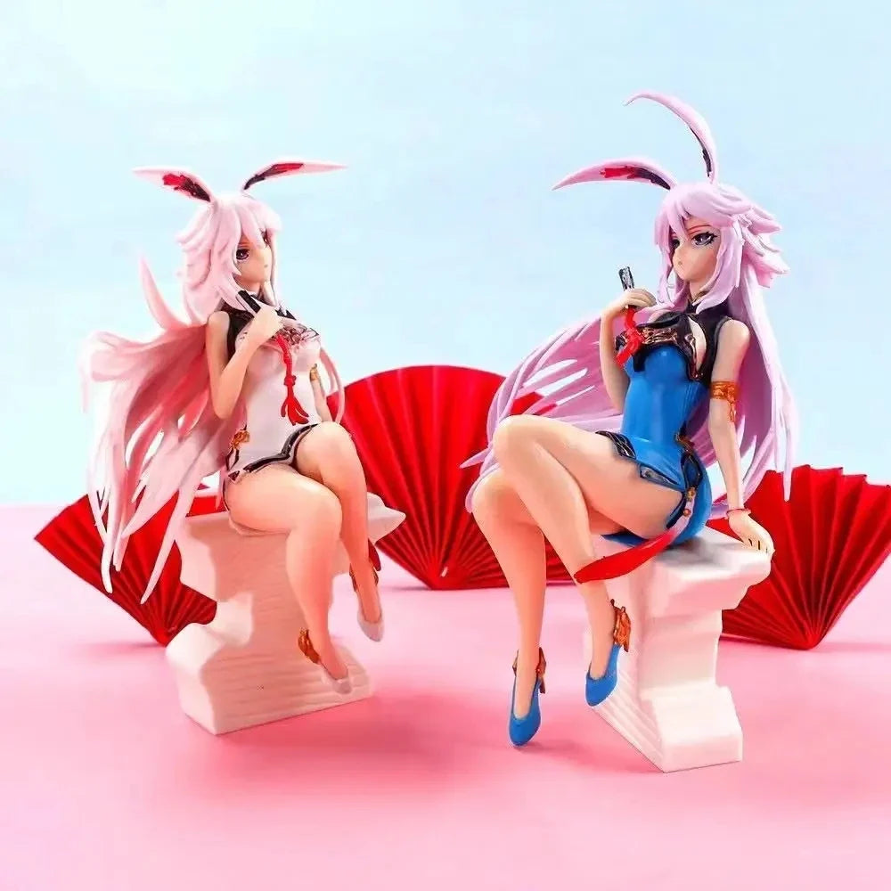 19CM Game Anime MmiHoYo Figure Yae Sakura Pink and White Sexy Cheongsam Seated Model Toys PVC Gift Doll Collection Ornament