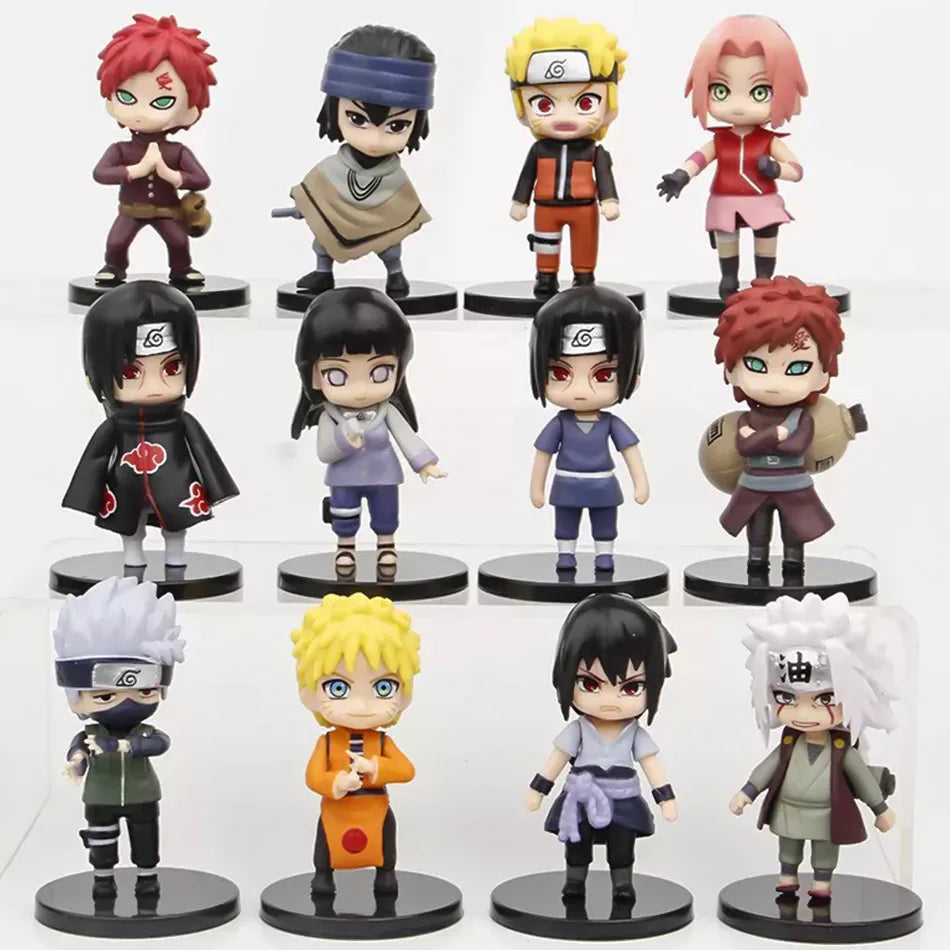 12pcs/set Naruto Shippuden Anime Figures - Hinata Sasuke Itachi Kakashi Gaara Q Version PVC Toys Dolls for Kids Christmas Gifts