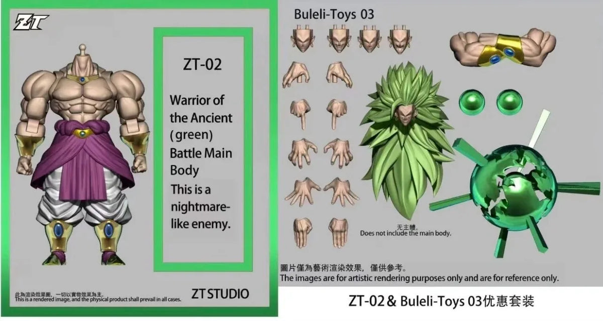 ZT Toys Studio Ancient Warrior Broly Aciton Figure 1/12 Green Yellow Long Hair Broli Figure Dragon Ball Anime Collect Model Gift